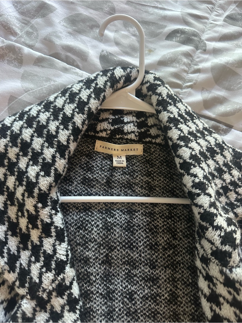 Women's Black & White Houndstooth Coat - Medium